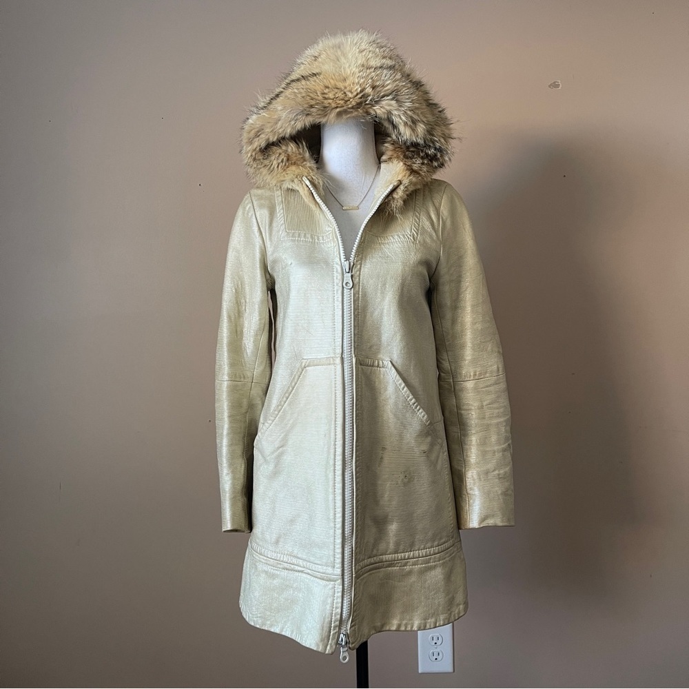 MARC JACOBS | Gold Genuine Leather Fur Hood Coat Sz 2
